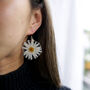 Large White Daisy Dangle Earrings, thumbnail 1 of 3