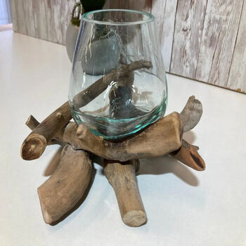 Small Molten Glass Nut Fruit Bowl On Driftwood Twig Home Decor Individual Gift, 7 of 8
