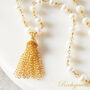 White Pearl Gold And Silver Tassel Charm Necklace, thumbnail 7 of 11
