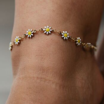 White Sun Flower Summer Floral Charm Anklet, 2 of 9
