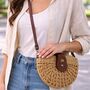 Personalised Poppy Straw Semi Circle Cross Body Bag, thumbnail 1 of 5