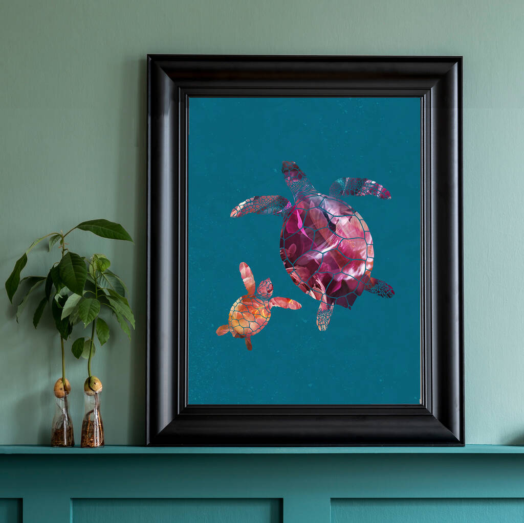 Turtles Turquoise Magenta Modern Art Print By Sarah Manovski Art