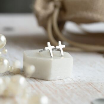 Sterling Silver ‘Goddaughter, On Your Christening’ Crucifix Earrings, 2 of 4