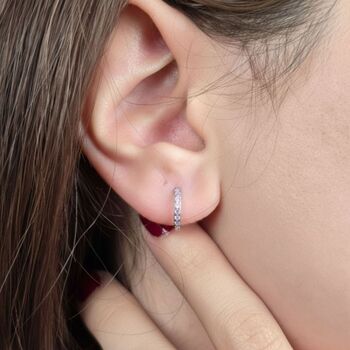 Alexandrite June Birthstone Small Silver Huggie Hoops, 2 of 5