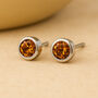 Sterling Silver November Citrine Birthstone Stud Earrings, thumbnail 2 of 5