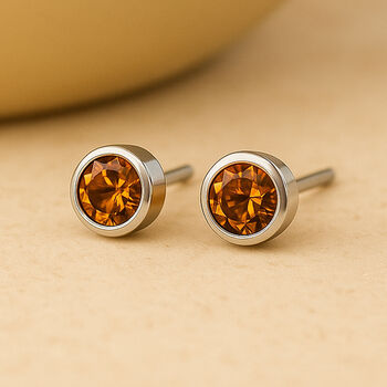 Sterling Silver November Citrine Birthstone Stud Earrings, 2 of 5