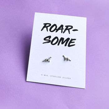 Sterling Silver Dinosaur Earrings With Choice Of Message Card, 4 of 7