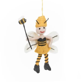 Handmade Felt Bumblebee Fairy Hanging Decoration, 3 of 3