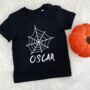 Personalised Spider Web Halloween Kids T Shirt, thumbnail 1 of 2