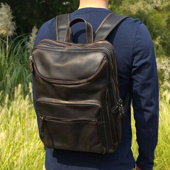 Top Zip Open Leather Backpack, 5 of 10