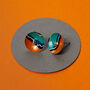 Orange Printed Graphic Silver Ear Studs, thumbnail 3 of 11