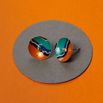 Orange Printed Graphic Silver Ear Studs, 3 of 11