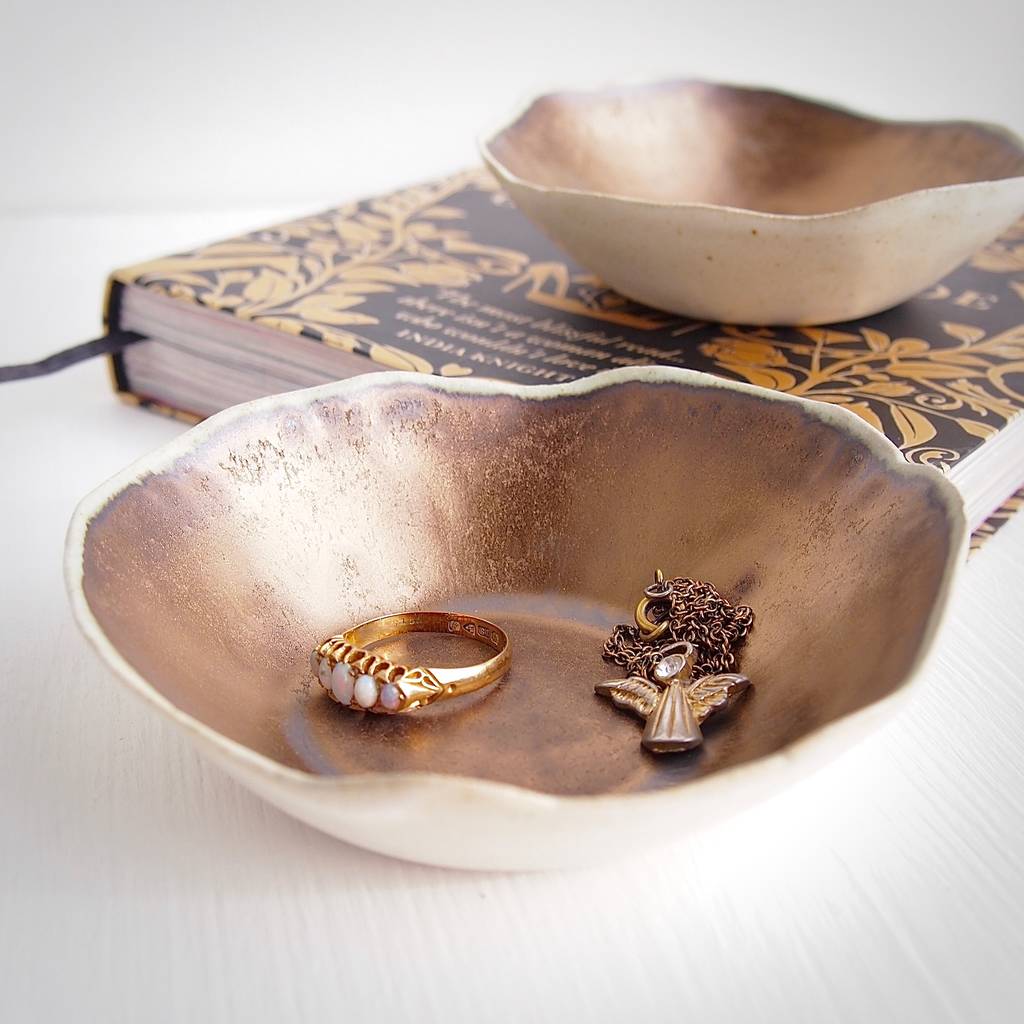 A Handmade Gold Ceramic Ring Dish, 1 of 10