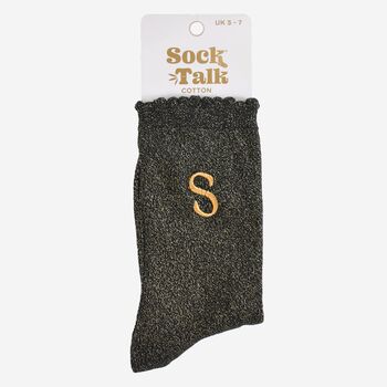 Women's Glitter Socks Black Gold Initial 'S', 5 of 5