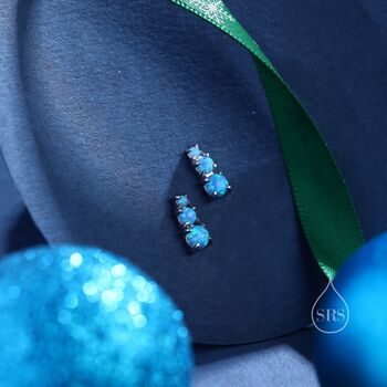 Tiny Opal Trio Stud Earrings In Sterling Silver, 7 of 12