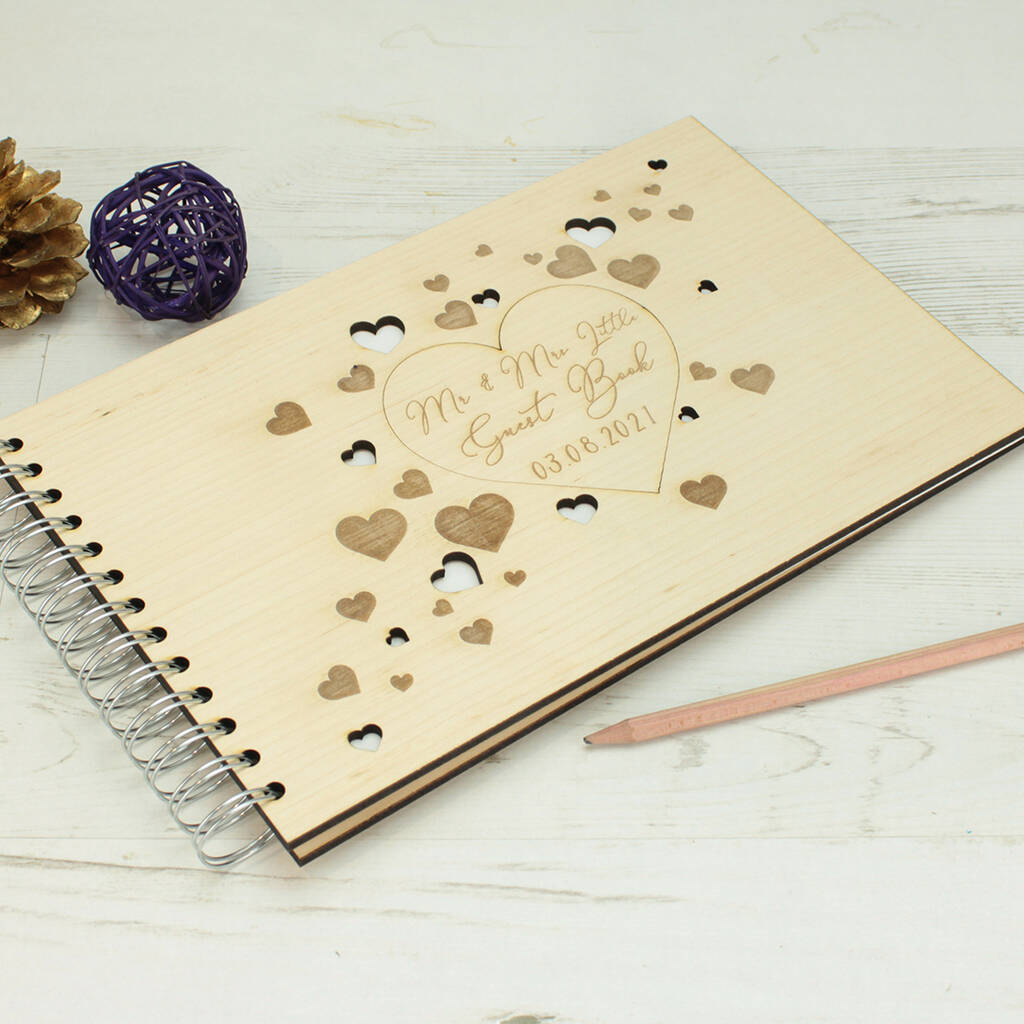Personalised Engraved Hearts Wooden Wedding Guest Book By Love Lumi Ltd