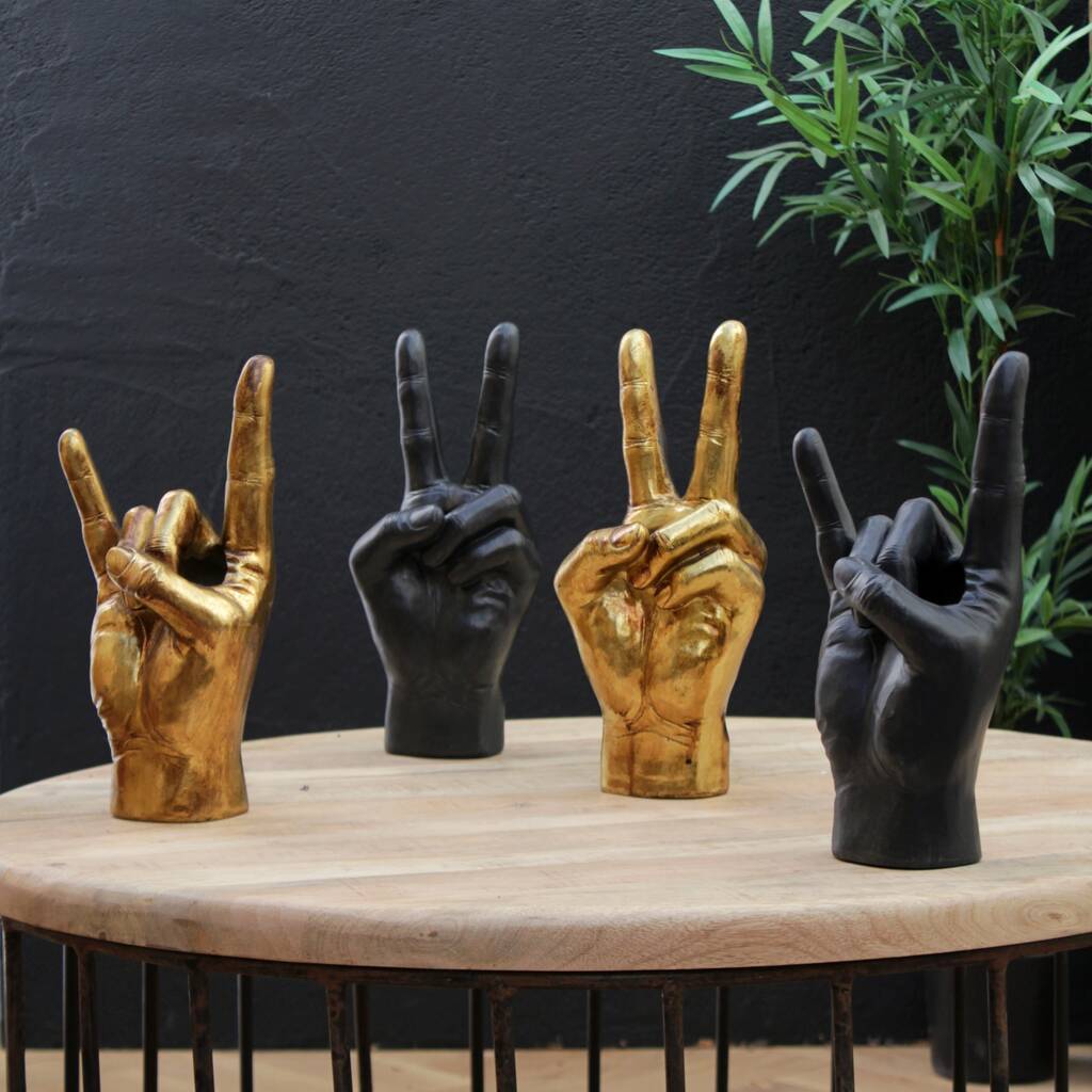 'Peace' Hand Vases In Black And Gold By Sophie MacBain