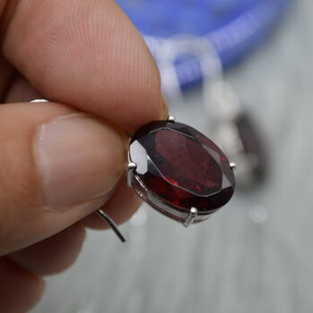 Garnet Earrings: Dangle Drop, Oval, Red Gemstone, January Birthstone, 8 of 8
