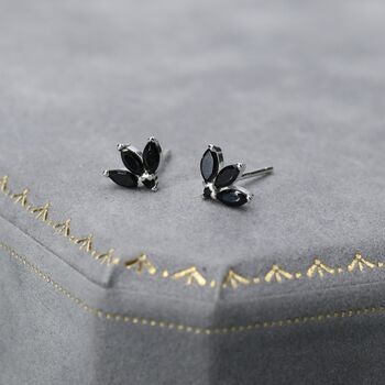 Tiny Black Cz Marquise Cluster Stud Earrings In Sterling Silver, 7 of 12