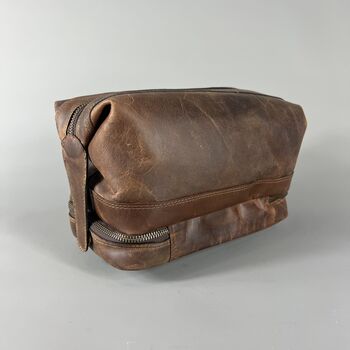 Cognac Leather Open Top Wash Bag, 6 of 9