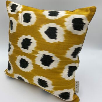 Square Ikat Silk Cushion Gold And Black Spot, 2 of 7