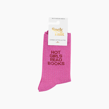 Read Books Combed Cotton Glitter Socks In Hot Pink, 4 of 4