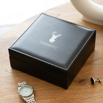 Personalised Men's Stag Black Valet Box, 3 of 7