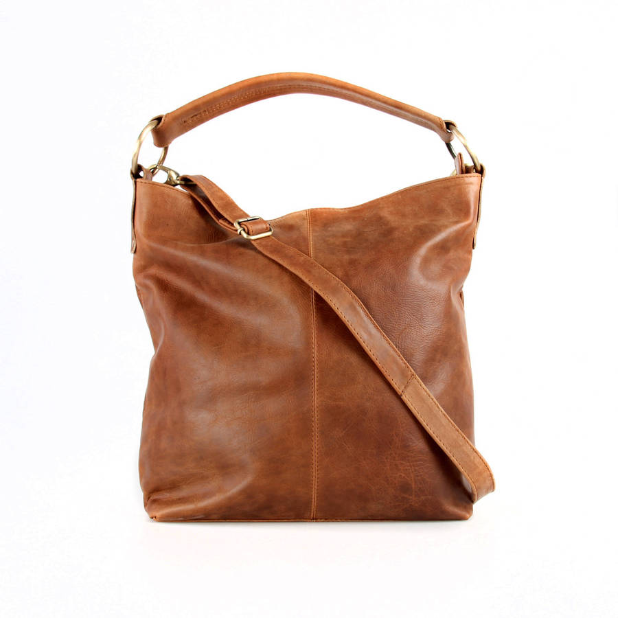 tan leather handbag hobo tote by the leather store | notonthehighstreet.com