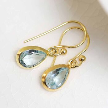 Gold Plated Blue Topaz Teardrop Earrings, 3 of 6
