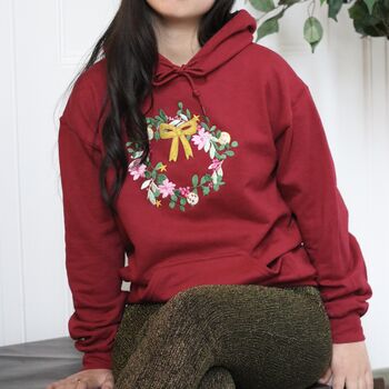 The Big Bow Embroidered Christmas Wreath Hoodie, 2 of 6