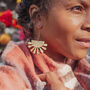 'Tempest Calendula' Ethical Hand Beaten Brass Earrings, thumbnail 1 of 4