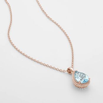 Blue Topaz 18k Rose Gold Plated Pear Drop Necklace, 3 of 4