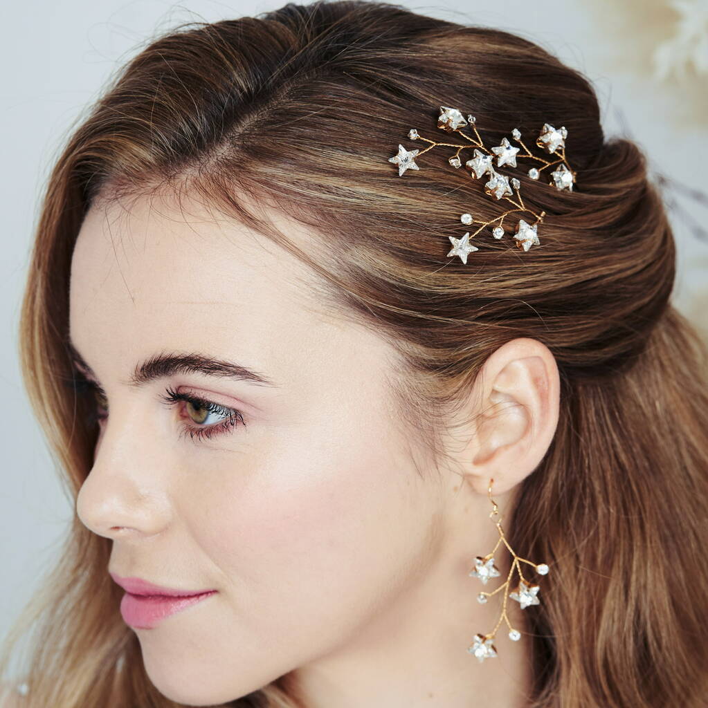 Star Swarovski Earrings And Hair Pins Set Lunaria, 1 of 8