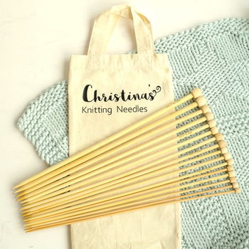 Bamboo Knitting Needles Set In Personalised Bag, 3 of 4