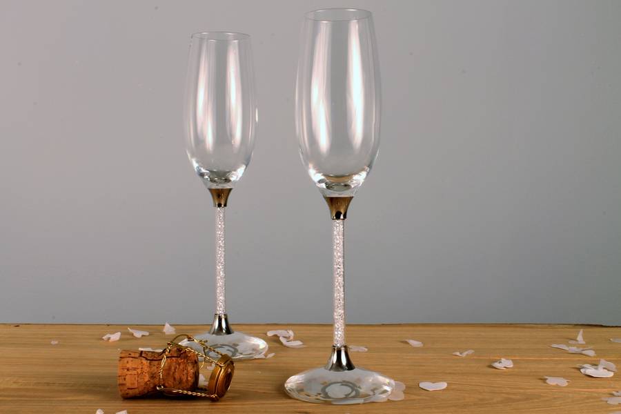 pair of champagne flutes with swarovski crystals by diamond affair