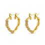 18 Kt Gold Pave Bamboo Heart Hoop Earrings, thumbnail 6 of 9