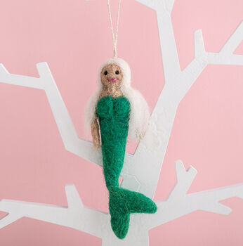 Personalised Felt Green Mermaid Hanging Decoration, 3 of 3