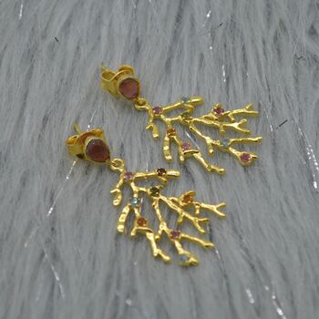 Green Pink Tourmaline Earrings: Gold Plated Sterling Silver, October Birthstone, 3 of 9