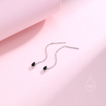 Tiny Black Droplet Bezel Cz Crystal Threader Earrings, 4 of 10