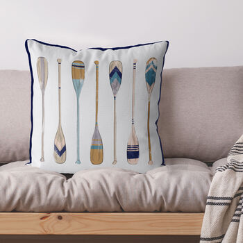 Blue And White Vintage Style Oars Cushion Cover, 4 of 4