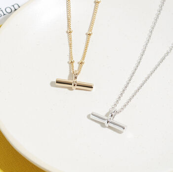 T Bar Necklace In Sterling Silver Or Gold Vermeil, 3 of 5