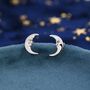 Cute Moon Face Stud Earrings In Sterling Silver, thumbnail 1 of 10