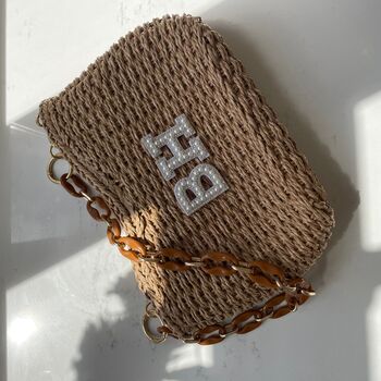 Personalised Margot Wicker Straw Patch Shoulder Bag, 3 of 4