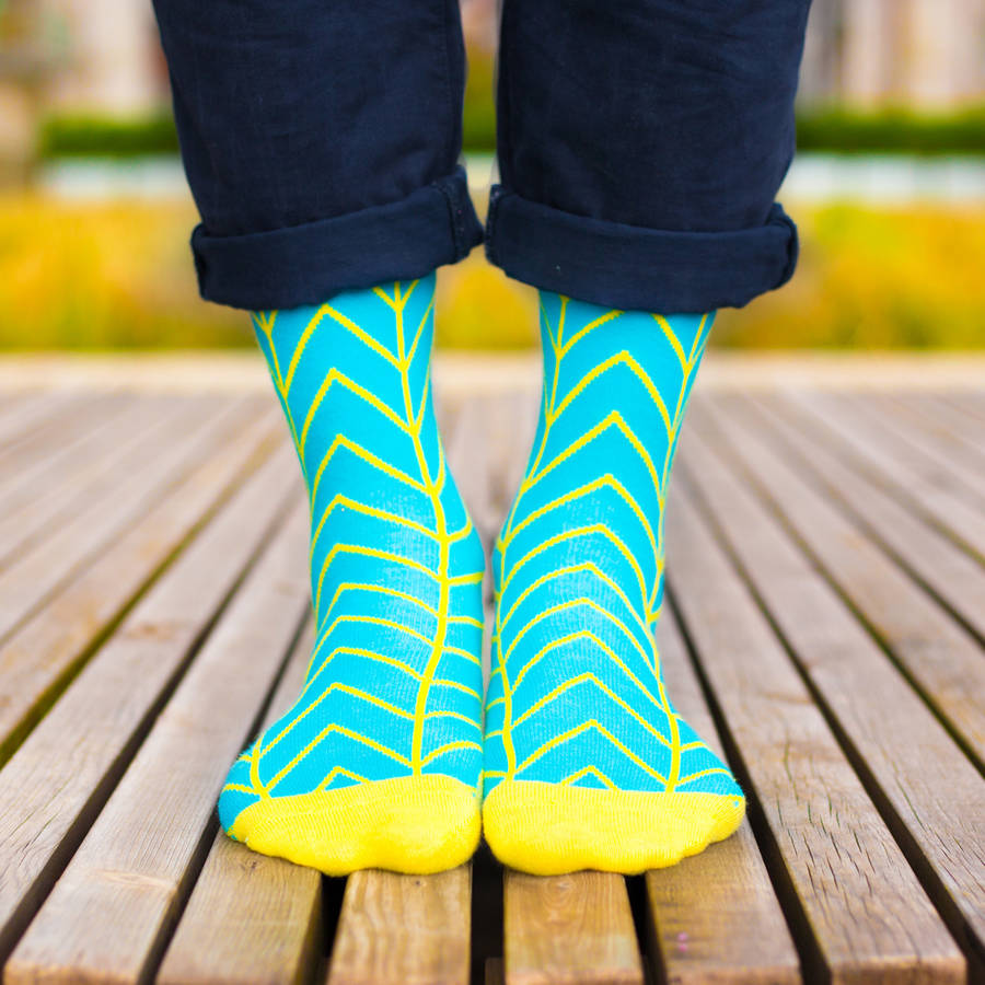 blue and yellow zig zag sock by bryt
