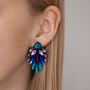Peacock Colour Crystal Leaf Drop Earrings, thumbnail 2 of 5