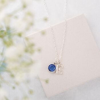 Silver Swarovski Birthstone And Initial Necklace, 8 of 11