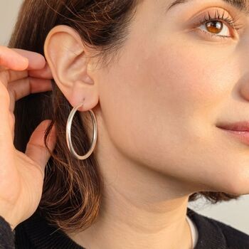 Everyday Minimalist Plain Sterling Silver Hoop Earrings, 3 of 5