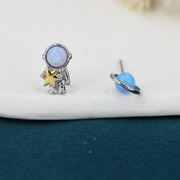 Sterling Silver Astronaut And Planet Stud Earrings, 2 of 9