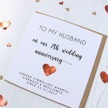 Personalised 7th Anniversary Card With Copper Heart, 11 of 11