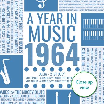 Personalised 60th Birthday Print 1964 Music Year Gift, 7 of 11